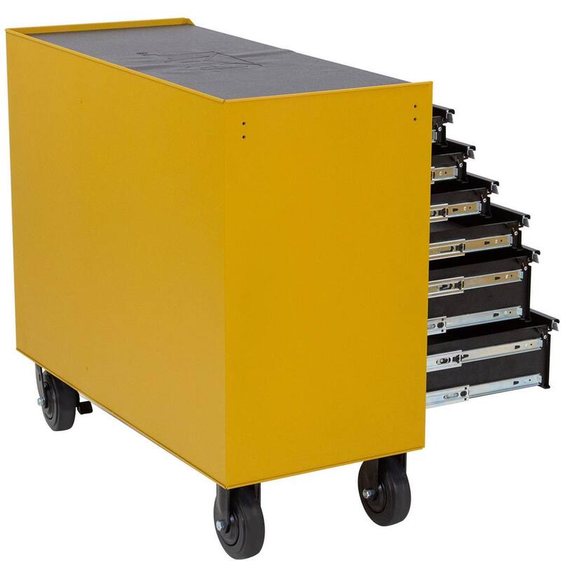 Gabinete para herramientas rodante CAT de acero calibre 16 amarillo de 41 pulgadas de ancho x 18 pulgadas de profundidad con sistema de cerradura con llave de 10 gavetas resistente. - CT1BYR