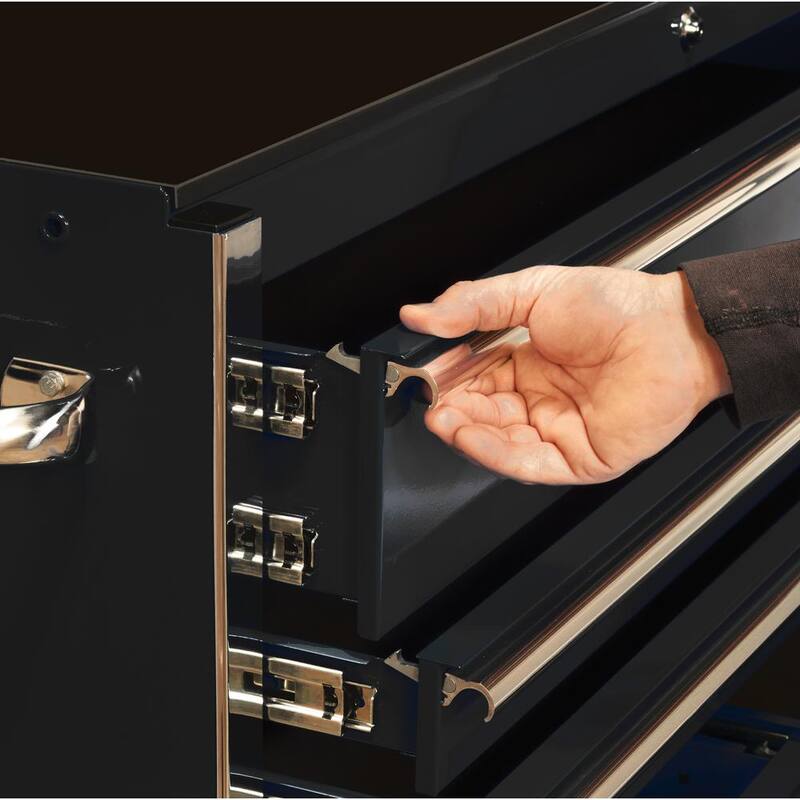 Caja de herramientas rodante negra mate de la serie RX de Extreme Tools de 72 pulg. de ancho x 25 pulg. de profundidad con 19 cajones, correderas de 150 libras y jaladeras negras - RX7219RCMK