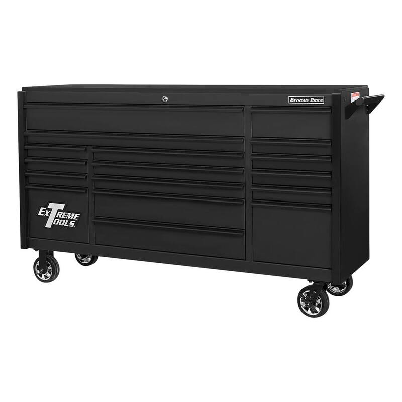 Extreme Tools DX 72 pulgadas de ancho x 21 pulgadas de profundidad 17 cajones gabinete de rodillos para herramientas en color negro mate con detalles en negro - DX722117RCMBBK