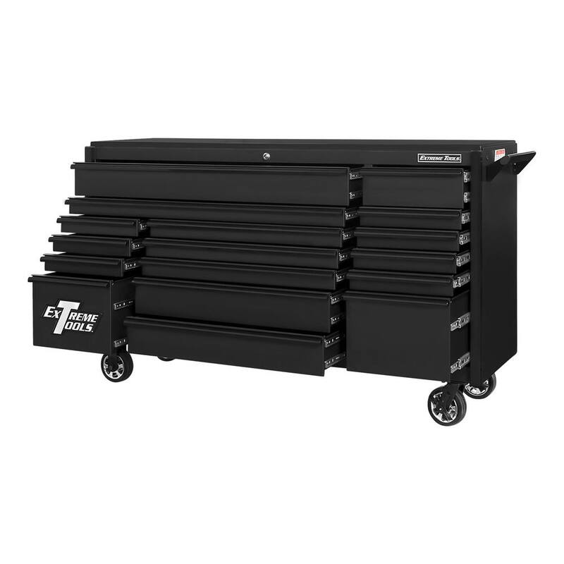 Extreme Tools DX 72 pulgadas de ancho x 21 pulgadas de profundidad 17 cajones gabinete de rodillos para herramientas en color negro mate con detalles en negro - DX722117RCMBBK