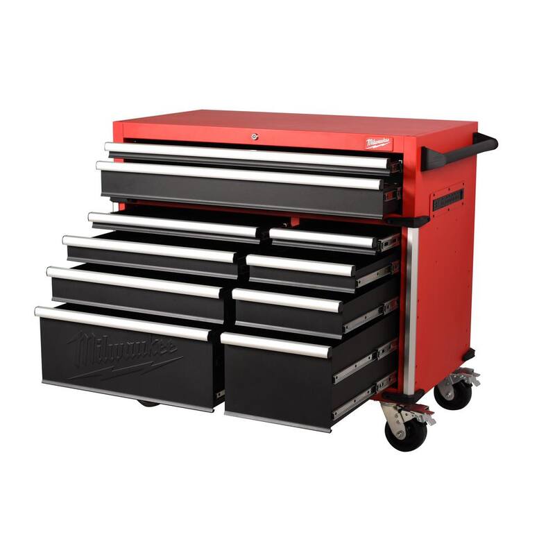 Almacenamiento de herramientas de gran capacidad de Milwaukee 41 pulgadas de ancho x 22 pulgadas de profundidad - cofre de herramientas con rodillos 48-22-8548
