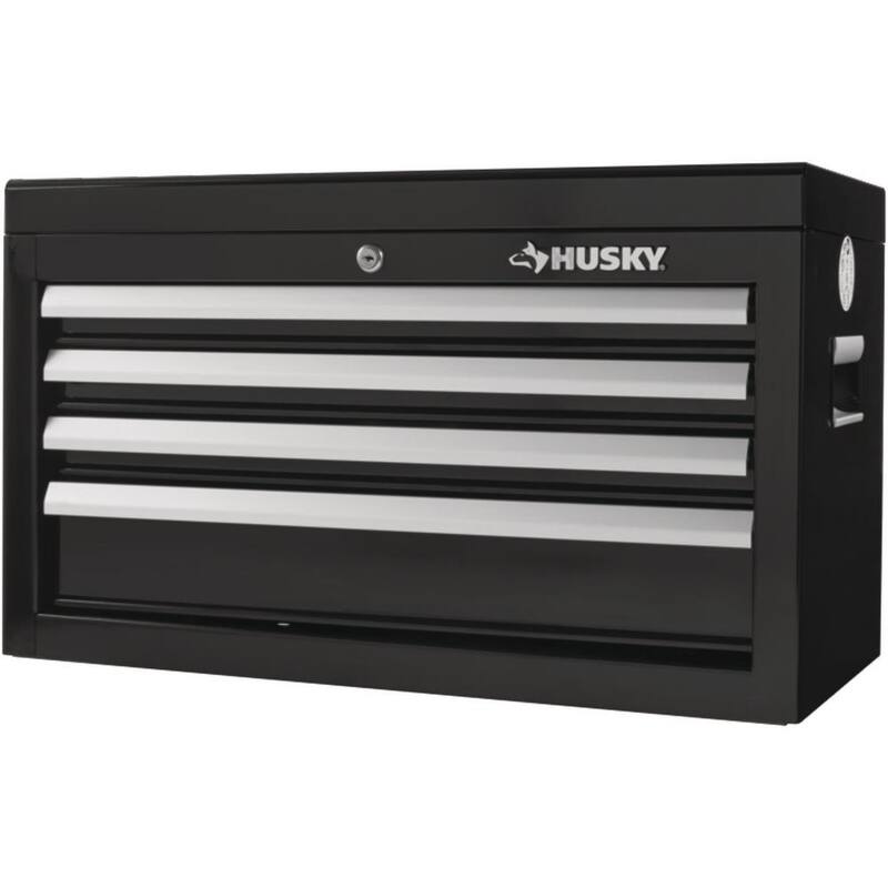Cofre de herramientas superior Husky de 4 cajones estándar de 26 pulgadas de ancho por 12 pulgadas de profundidad en color negro brillante - HKST98065BK