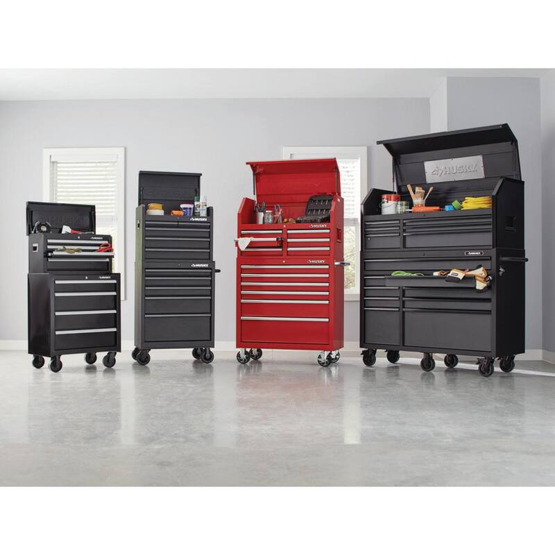 Cofre de herramientas superior Husky de 4 cajones estándar de 26 pulgadas de ancho por 12 pulgadas de profundidad en color negro brillante - HKST98065BK