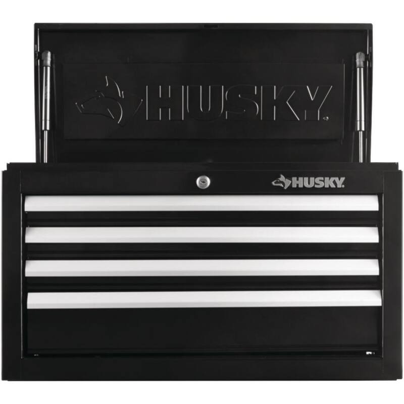 Cofre de herramientas superior Husky de 4 cajones estándar de 26 pulgadas de ancho por 12 pulgadas de profundidad en color negro brillante - HKST98065BK