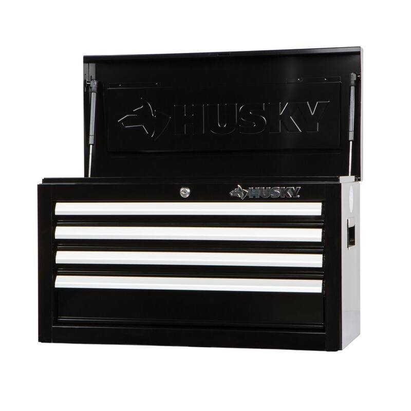 Cofre de herramientas superior Husky de 4 cajones estándar de 26 pulgadas de ancho por 12 pulgadas de profundidad en color negro brillante - HKST98065BK