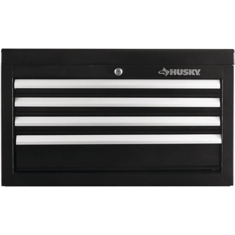 Cofre de herramientas superior Husky de 4 cajones estándar de 26 pulgadas de ancho por 12 pulgadas de profundidad en color negro brillante - HKST98065BK