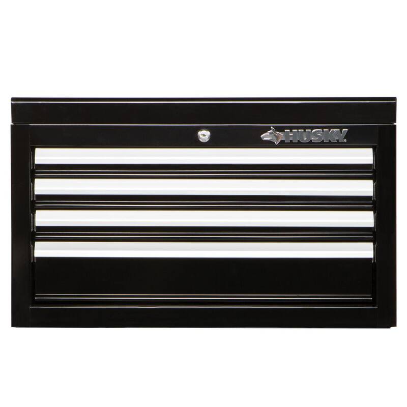 Cofre de herramientas superior Husky de 4 cajones estándar de 26 pulgadas de ancho por 12 pulgadas de profundidad en color negro brillante - HKST98065BK