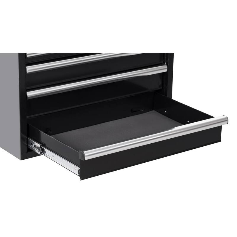 Almacenamiento de herramientas Husky de 26 pulgadas de ancho por 16 pulgadas de profundidad con 5 cajones, caja de herramientas con cubierta superior de color negro brillante - H26CH5BLK