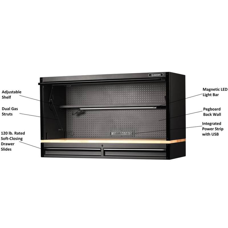Almacenamiento de herramientas Husky de 61 pulgadas de ancho x 23 pulgadas de profundidad, cofre de herramientas superior resistente con elevador - 61HUTCH