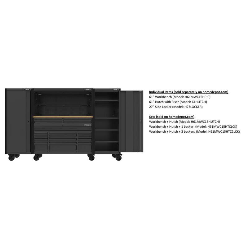 Almacenamiento de herramientas Husky de 61 pulgadas de ancho x 23 pulgadas de profundidad, cofre de herramientas superior resistente con elevador - 61HUTCH