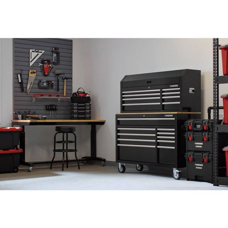 Almacenamiento de herramientas modular Husky de 52 pulgadas de ancho x 16 pulgadas de profundidad con cajón estándar negro en la parte superior - H52CH8MOD