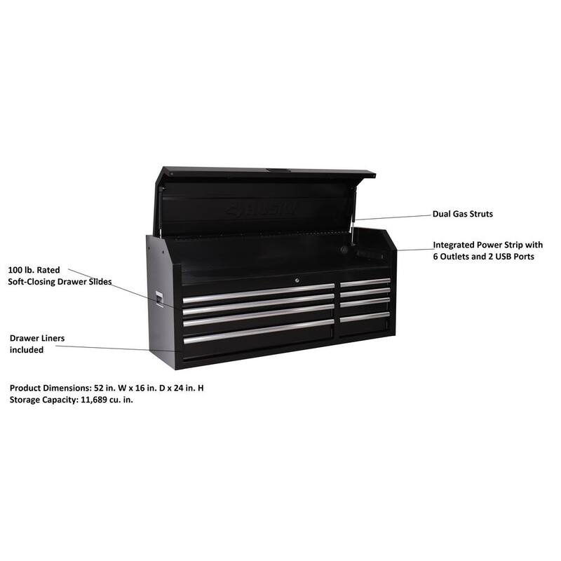 Almacenamiento de herramientas modular Husky de 52 pulgadas de ancho x 16 pulgadas de profundidad con cajón estándar negro en la parte superior - H52CH8MOD