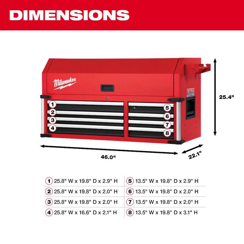 Milwaukee Cofre Superior de 8 Cajones de Alta Capacidad de 46 pulgadas de Ancho x 22 pulgadas de Profundidad - 48-22-8541