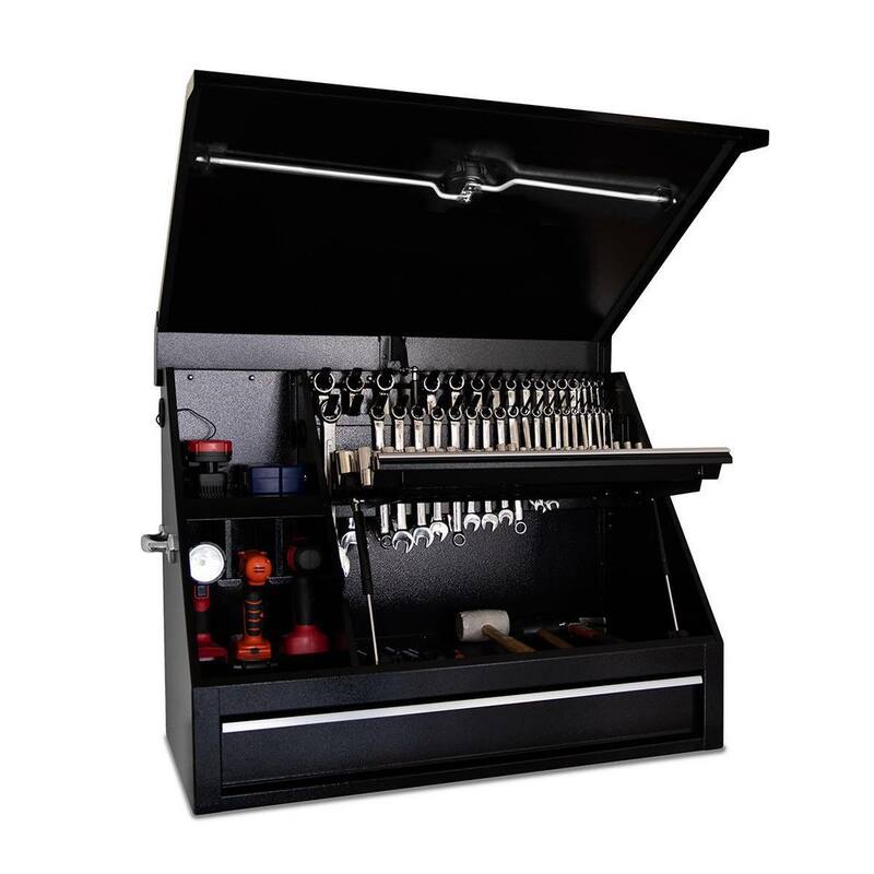 Montezuma 37 pulgadas de ancho x 18 pulgadas de profundidad 1 cajón Caja de herramientas portátil de acero negro para tiendas Triángulo para llaves, llaves y destornilladores - SB360DB