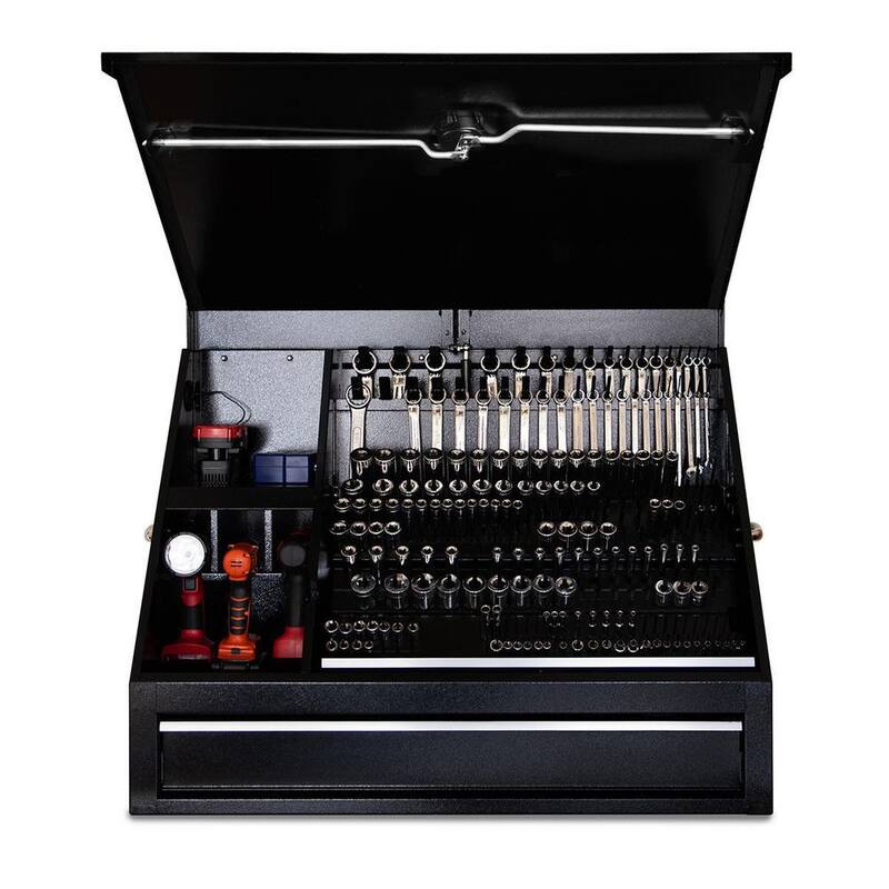 Montezuma 37 pulgadas de ancho x 18 pulgadas de profundidad 1 cajón Caja de herramientas portátil de acero negro para tiendas Triángulo para llaves, llaves y destornilladores - SB360DB