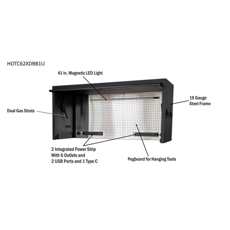 Almacenamiento de herramientas modular Husky Heavy Duty 62 pulgadas de ancho x 24 pulgadas de profundidad, cofre de herramientas negro mate en la parte superior - HOTC62XDBB1U