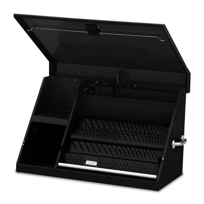 Montezuma 37 pulgadas de ancho x 18 pulgadas de profundidad Cofre de herramientas portátil con tapa triangular para sockets, llaves y destornilladores en acabado en polvo negro - XL450B