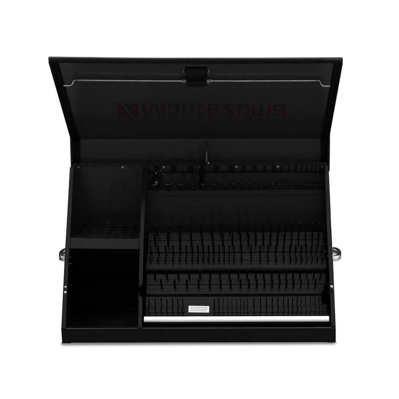 Montezuma 37 pulgadas de ancho x 18 pulgadas de profundidad Cofre de herramientas portátil con tapa triangular para sockets, llaves y destornilladores en acabado en polvo negro - XL450B
