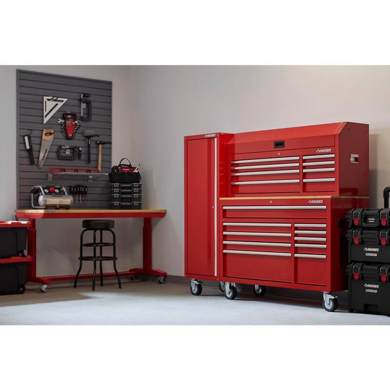 Husky Almacenamiento de Herramientas Modular 52 pulgadas de ancho x 16 pulgadas de profundidad Caja de Herramientas con Tapa Roja de Servicio Estándar - H52CH8MODRED