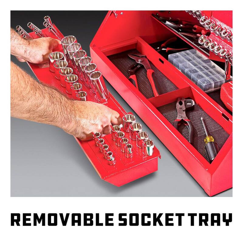 Caja de herramientas portátil Powerbuilt 26 pulgadas de ancho x 20 pulgadas de profundidad con frente inclinado rápido - Rojo - 240311