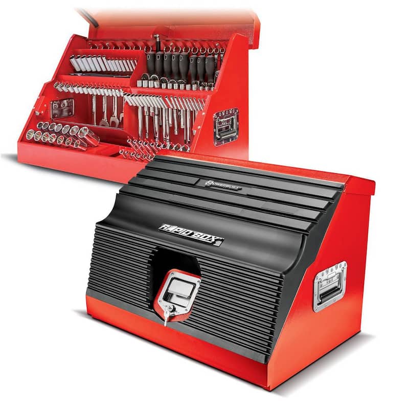 Caja de herramientas portátil Powerbuilt 26 pulgadas de ancho x 20 pulgadas de profundidad con frente inclinado rápido - Rojo - 240311