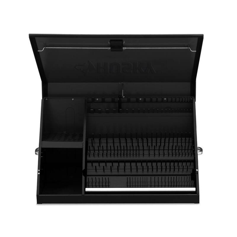 Husky Heavy-Duty 36 pulgadas de ancho x 17 pulgadas de profundidad Cofre de acero negro portátil con tapa triangular para sockets, llaves y desarmadores - THD36280