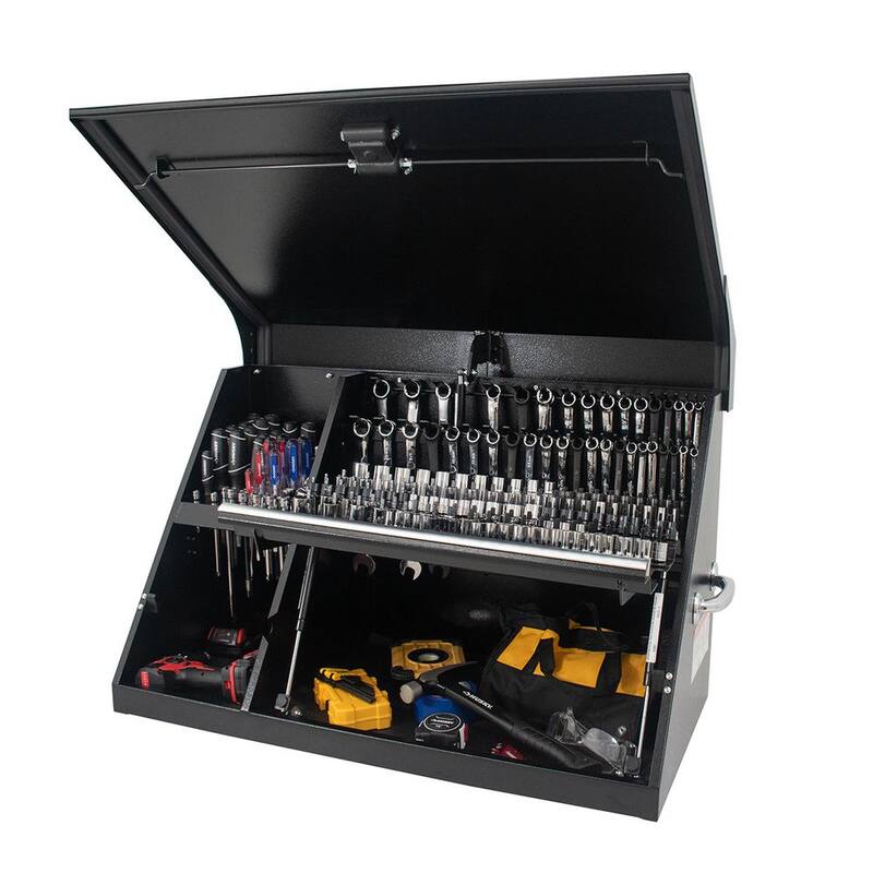 Husky Heavy-Duty 36 pulgadas de ancho x 17 pulgadas de profundidad Cofre de acero negro portátil con tapa triangular para sockets, llaves y desarmadores - THD36280
