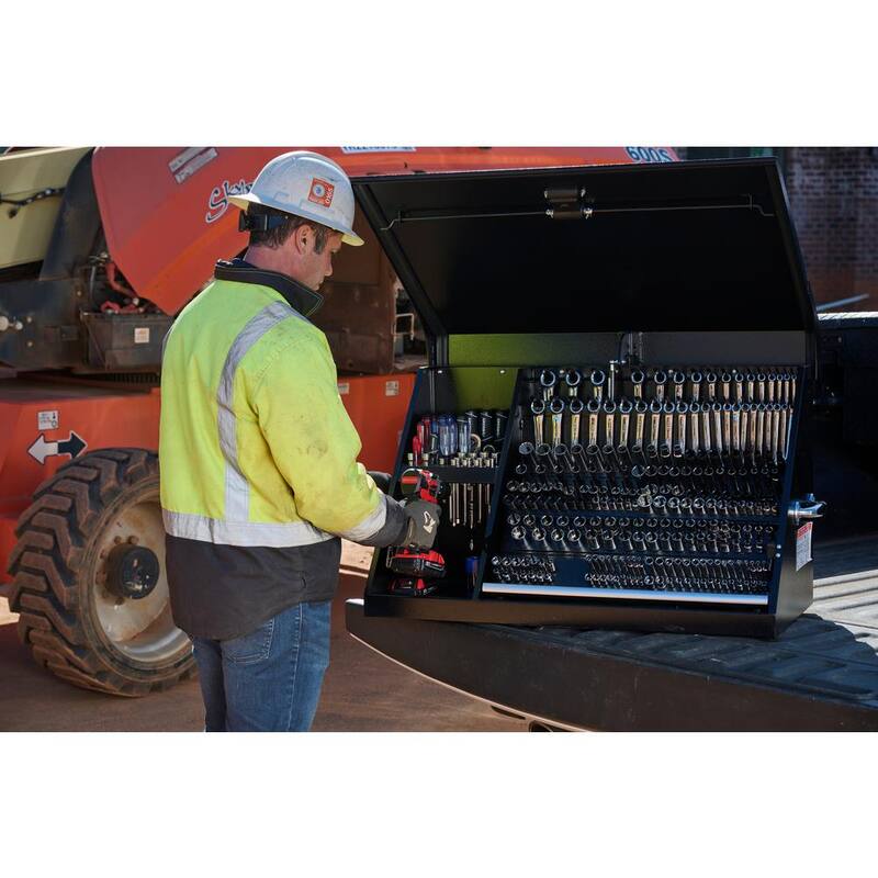 Husky Heavy-Duty 36 pulgadas de ancho x 17 pulgadas de profundidad Cofre de acero negro portátil con tapa triangular para sockets, llaves y desarmadores - THD36280