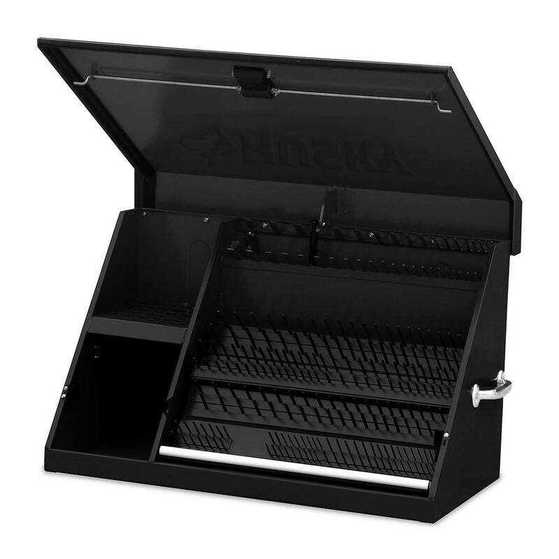 Husky Heavy-Duty 36 pulgadas de ancho x 17 pulgadas de profundidad Cofre de acero negro portátil con tapa triangular para sockets, llaves y desarmadores - THD36280
