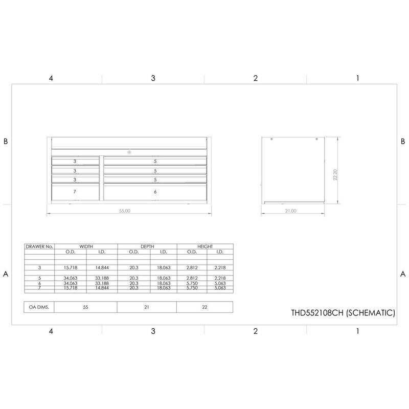 Extreme Tools Serie THD de 55 pulgadas de ancho x 22 pulgadas de profundidad, gabinete superior de 8 cajones en color azul - THD552108CHBL