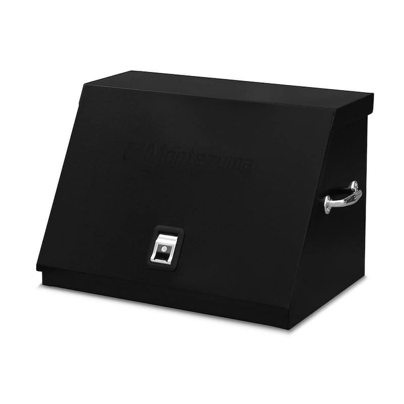 Cofre de herramientas portátil para sockets, llaves y desarmadores en polvo negro con parte superior de triángulo de 31 pulgadas de ancho y 20 pulgadas de largo de Montezuma - LA400B