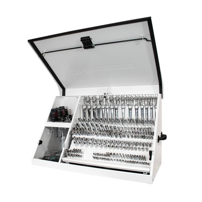 Cofre de herramientas portátil en forma de triángulo, color blanco recubierto de polvo, para sockets, llaves y desarmadores - XL450-WB