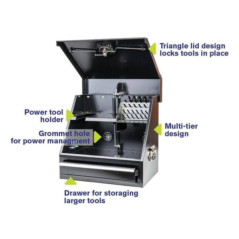 Montezuma 18 in. W x 12 in. D 1-Gaveta Caja de Herramientas Triangular Portátil de Acero Negro para Sockets, Llaves y Desarmadores - SB180DB