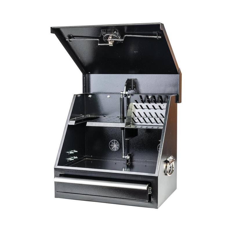 Montezuma 18 in. W x 12 in. D 1-Gaveta Caja de Herramientas Triangular Portátil de Acero Negro para Sockets, Llaves y Desarmadores - SB180DB