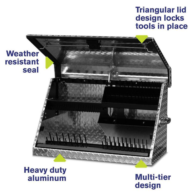Montezuma 31 pulgadas de ancho x 16 pulgadas de profundidad. Caja de herramientas triangular portátil para enchufes, llaves y destornilladores en aluminio - ME300AL.
