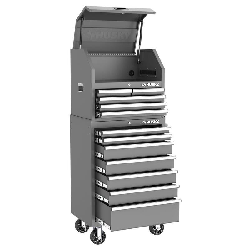Husky Caja de herramientas estándar de 26 pulgadas con 5 cajones y tapa de acero gris - H26CH5GRY