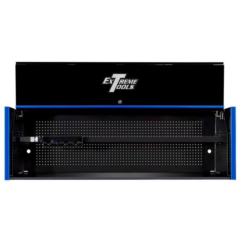 Extreme Tools Serie RX 72 in. x 25 in. D Triple-Bank Extreme Power Workstation Hutch en Negro con Detalles en Azul - RX722501HCBKBU