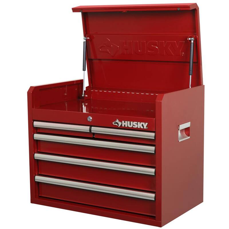 Cofre de herramientas Husky de parte superior roja de 26 pulgadas de ancho por 16 pulgadas de profundidad con 5 cajones - H26CH5RED
