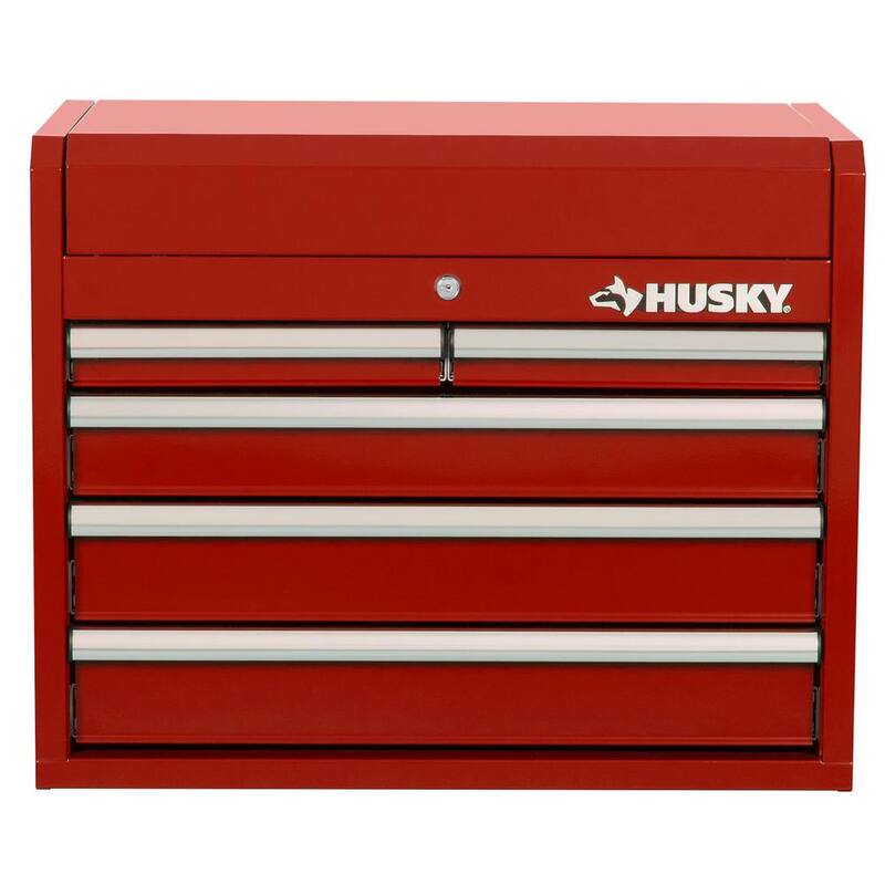Cofre de herramientas Husky de parte superior roja de 26 pulgadas de ancho por 16 pulgadas de profundidad con 5 cajones - H26CH5RED