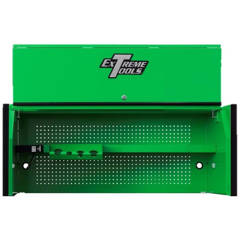 Serie RX de herramientas extremas 55 pulgadas de ancho x 25 pulgadas de profundidad triple banco Hutche en verde con mango de alto brillo negro y detalles - RX552501HCGNBK