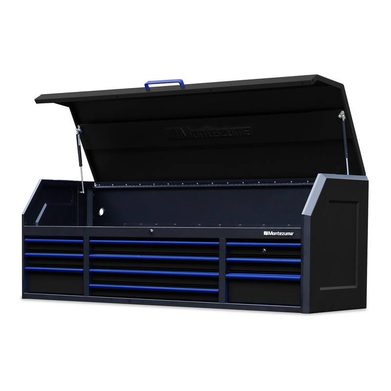 Montezuma 72 pulgadas de ancho x 20 pulgadas de profundidad 10 cajones en la parte superior con tomacorriente y puertos USB en negro y azul - BKM722010CH