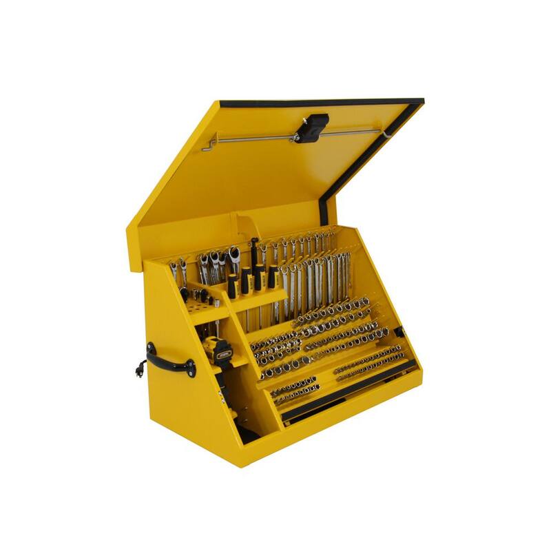 Caja de herramientas triangular DEWALT de 30 pulgadas de ancho por 15 pulgadas de profundidad para dados, llaves y destornilladores en recubrimiento en polvo amarillo - DXTB30YY