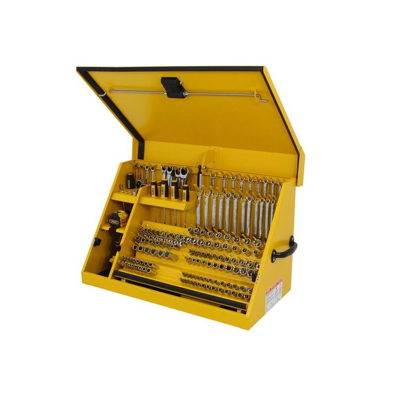 Caja de herramientas triangular DEWALT de 30 pulgadas de ancho por 15 pulgadas de profundidad para dados, llaves y destornilladores en recubrimiento en polvo amarillo - DXTB30YY