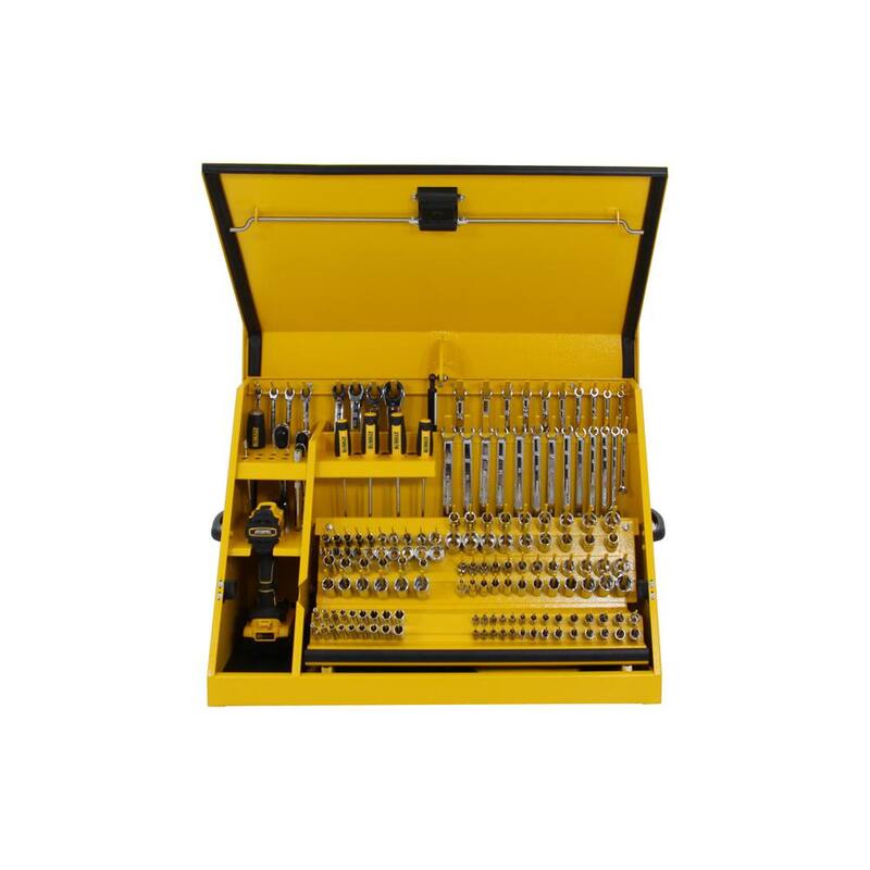 Caja de herramientas triangular DEWALT de 30 pulgadas de ancho por 15 pulgadas de profundidad para dados, llaves y destornilladores en recubrimiento en polvo amarillo - DXTB30YY