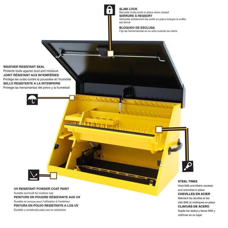DEWALT 30 pulgadas de ancho x 15 pulgadas de profundidad Cofre de herramientas triangular portátil para llaves de vaso, llaves y destornilladores en recubrimiento de polvo amarillo/negro - DXTB30BY