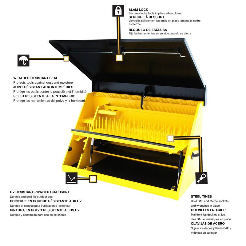 DEWALT 36 pulgadas de ancho x 17 pulgadas de profundidad Cofre de herramientas con tapa en triángulo portátil para llaves de dado, llaves y desarmadores en recubrimiento en polvo amarillo/negro - DXTB36BY