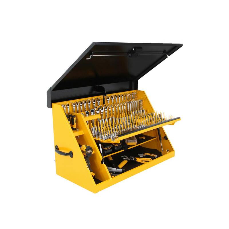 DEWALT 36 pulgadas de ancho x 17 pulgadas de profundidad Cofre de herramientas con tapa en triángulo portátil para llaves de dado, llaves y desarmadores en recubrimiento en polvo amarillo/negro - DXTB36BY