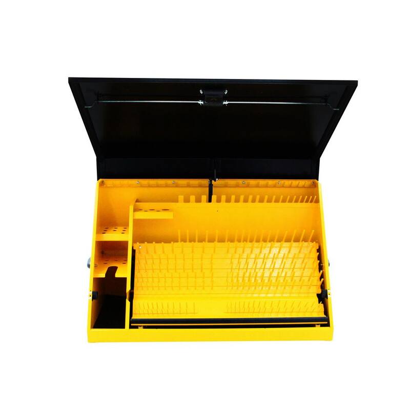 DEWALT 36 pulgadas de ancho x 17 pulgadas de profundidad Cofre de herramientas con tapa en triángulo portátil para llaves de dado, llaves y desarmadores en recubrimiento en polvo amarillo/negro - DXTB36BY