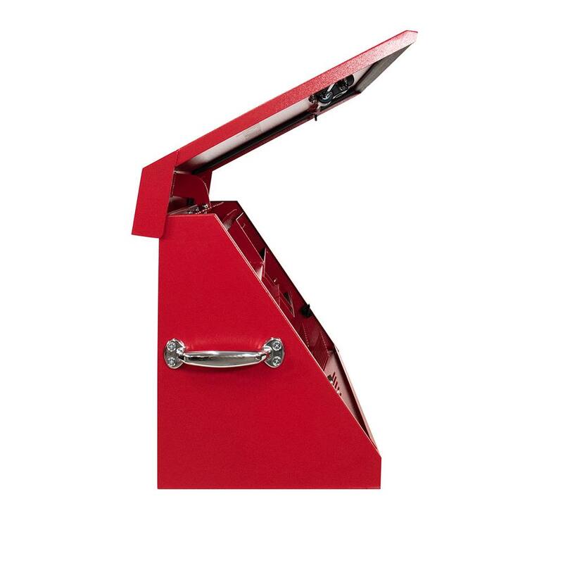 Cofre portátil rojo con tapa en forma de triángulo de 31 pulgadas de ancho por 16 pulgadas de profundidad Montezuma para enchufes, llaves y destornilladores - ME300-R23