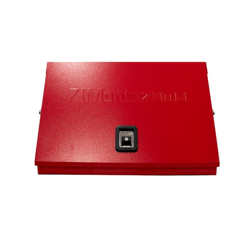 Cofre portátil rojo con tapa en forma de triángulo de 31 pulgadas de ancho por 16 pulgadas de profundidad Montezuma para enchufes, llaves y destornilladores - ME300-R23